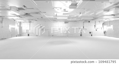 A Spacious Empty Room with Clean and Bright White Walls and Ceilings 3d render illustration 109481795