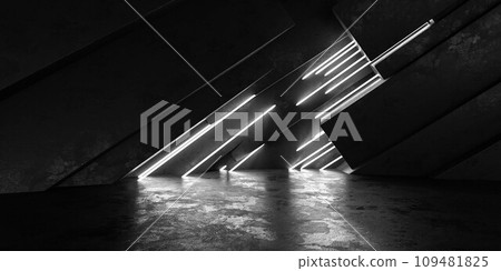 A Wall with Stacked Concrete Blocks and neon lights, Creating a Sturdy and Industrial Visual Impact 3d render illustration 109481825