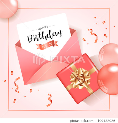Happy Birthday, Balloons for Party Holiday Background. Birthday wishes envelope and gift. Happy Birthday, Balloons for Party Holiday Background. Birthday wishes envelope and gift. 109482026