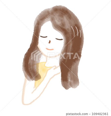 Illustration of a woman stroking her hair Illustration of a woman stroking her hair 109482361