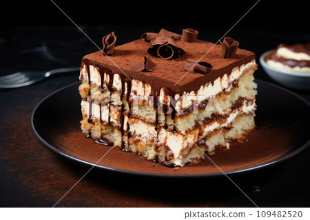 Chocolate and coffee cake in icing with chocolate chips 109482520