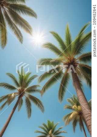 Tropical Palm Tree on Paradise Island with Clear Sky and Ocean 109482641