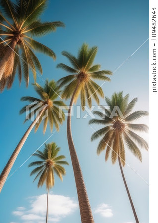 Tropical Palm Tree on Paradise Island with Clear Sky and Ocean Tropical Palm Tree on Paradise Island with Clear Sky and Ocean 109482643