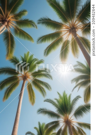 Tropical Palm Tree on Paradise Island with Clear Sky and Ocean 109482644