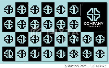 Abstract medical health plus letter S SS logo design set 109483373