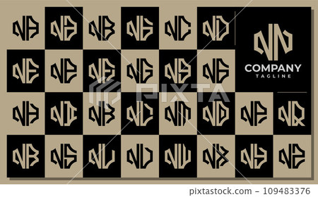 Line plus healthcare medical letter N NN logo design set 109483376