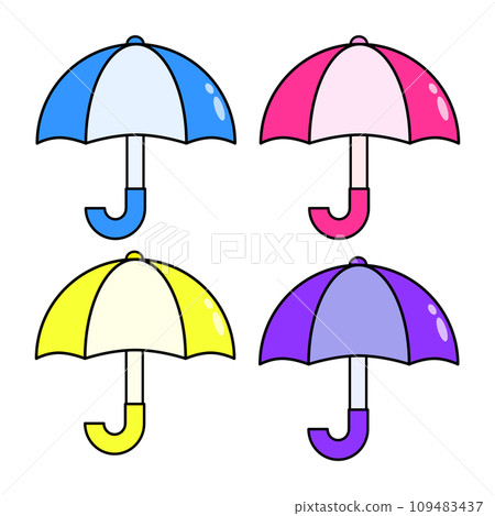 Colorful umbrella illustration set with border Colorful umbrella illustration set with border 109483437
