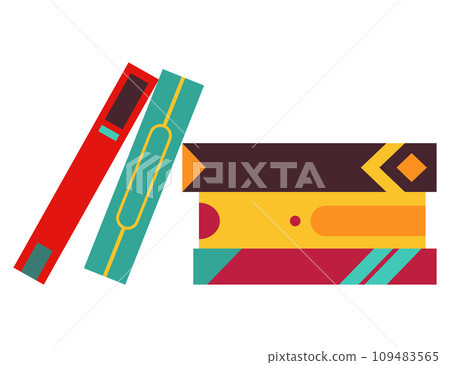 Various books, stack of books, notebooks. Set for book lovers. Read more books. Hand drawn educational vector illustration. Flat design style Various books, stack of books, notebooks. Set for book lovers. Read more books. Hand drawn educational vector illustration. Flat design style 109483565