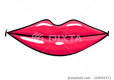 Red lips female. Woman expressed emotion, beauty concept. Modern pop art style, flat vector design illustration Red lips female. Woman expressed emotion, beauty concept. Modern pop art style, flat vector design illustration 109483571