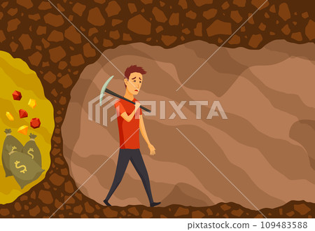 Businessman fail. Man use pickaxe to dig caves in search valuable treasures. Ambitious and challenging to succeed in business. Career development and motivation to achieve great goals concept Businessman fail. Man use pickaxe to dig caves in search valuable treasures. Ambitious and challenging to succeed in business. Career development and motivation to achieve great goals concept 109483588