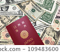 Image material of Japanese passport and American US dollar 109483600