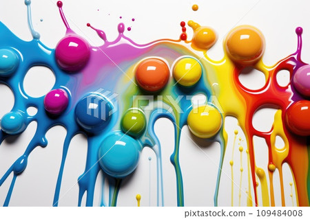 AI-generated content. Creative colorful rainbow paint drops and bubbles as pattern. AI-generated content. Creative colorful rainbow paint drops and bubbles as pattern. 109484008