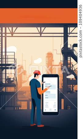 Engineer and worker use tablet 109484936