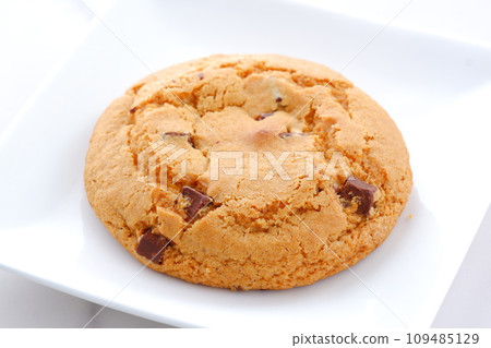 chocolate chip cookies on a white plate chocolate chip cookies on a white plate 109485129