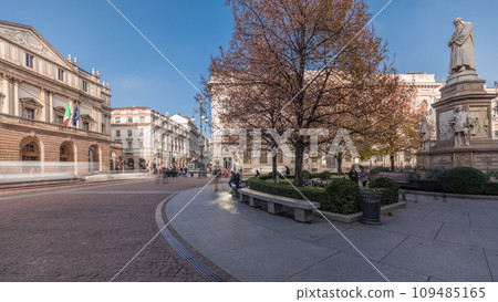 Panorama showing theater La Scala timelapse and a monument to Leonardo da Vinci Panorama showing theater La Scala timelapse and a monument to Leonardo da Vinci 109485165