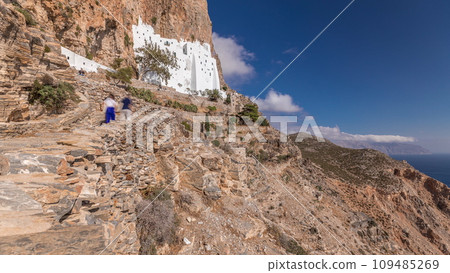 The Hozoviotissa Monastery standing on a rock over the Aegean sea in Amorgos island timelapse hyperlapse, Greece. The Hozoviotissa Monastery standing on a rock over the Aegean sea in Amorgos island timelapse hyperlapse, Greece. 109485269