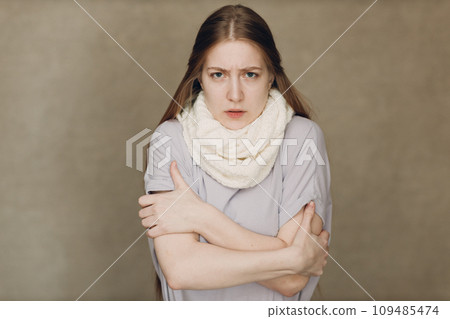 Young woman has ague flu catarrh ill sick disease treatment cold Young woman has ague flu catarrh ill sick disease treatment cold 109485474