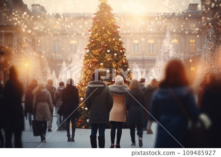 Christmas tree and people. Miniature of the old town during the holidays. City model 109485927