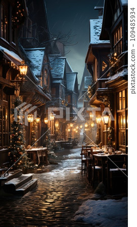 Street in a Christmas night in an old town 109485934