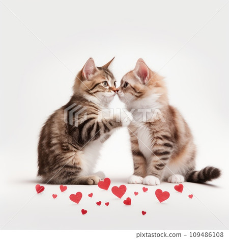 Two cute kittens sitting next to each other isolated on a white background Two cute kittens sitting next to each other isolated on a white background 109486108