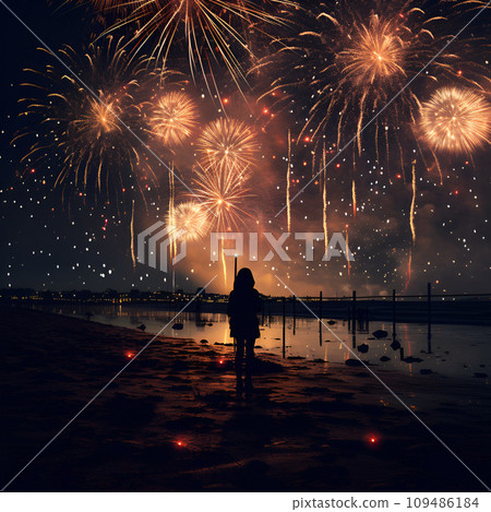 觀察煙火的女孩 - AI 生成的圖像 109486184