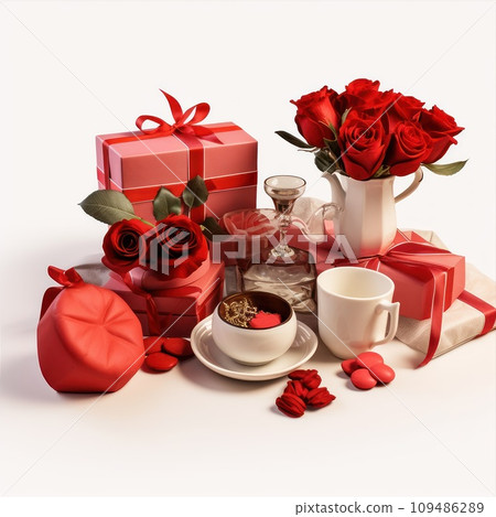 Time for Valentine's Day Concept. Romantic objects isolated on white background. 109486289