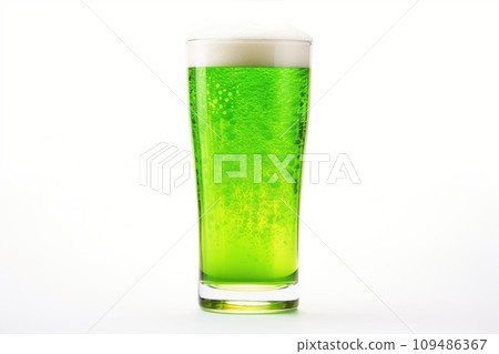 Glass with cold green beer on white background. Saint Patrick's Day 109486367