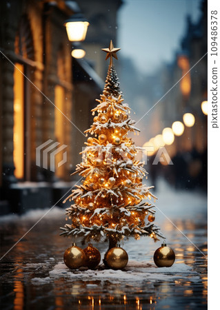 Christmas tree at the street at Christmas night 109486378