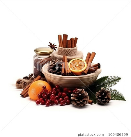 Spices collection, Christmas decoration. Igredients for mulled wine isolated on white background Spices collection, Christmas decoration. Igredients for mulled wine isolated on white background 109486399