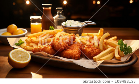 Delicious fish and chips dishes. Delicious fish and chips dishes. 109488153
