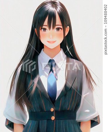 Anime-style illustration of a black-haired female student right in front of you 109488402
