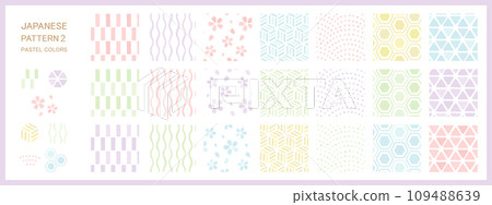 Japanese pattern material, cute watercolor pastel color patterns 21 sets 02 Japanese pattern material, cute watercolor pastel color patterns 21 sets 02 109488639