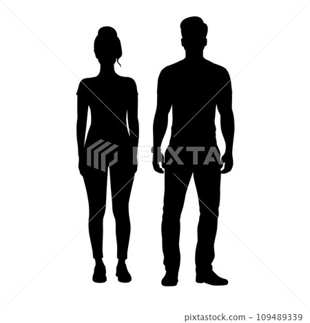 Man and woman silhouette, couple standing silhouette	 109489339