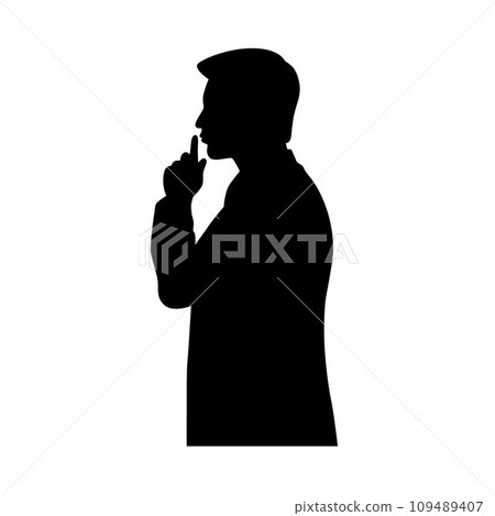 Man with finger on his lips, silence gesture, keep secret silhouette, man shows silence	 109489407