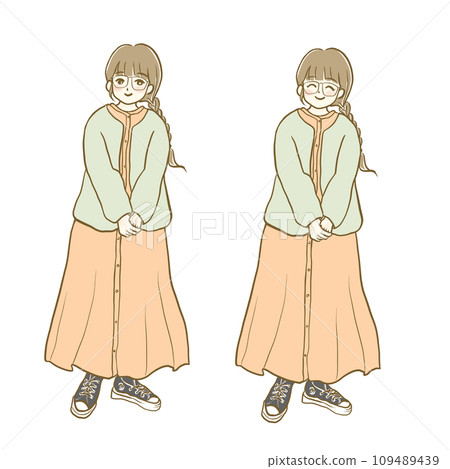 Illustration material: Autumn/winter fashion women 12 whole body facial expression set Illustration material: Autumn/winter fashion women 12 whole body facial expression set 109489439