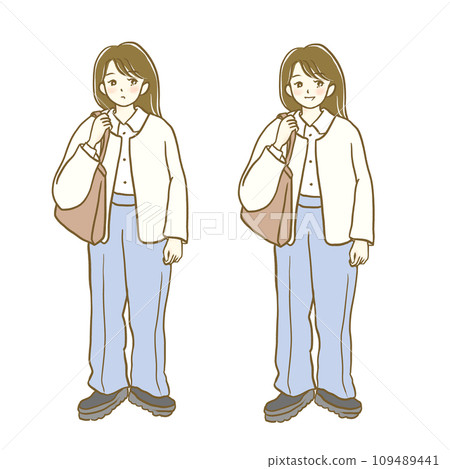 Illustration material: Autumn/winter fashion women 7 whole body facial expression set Illustration material: Autumn/winter fashion women 7 whole body facial expression set 109489441