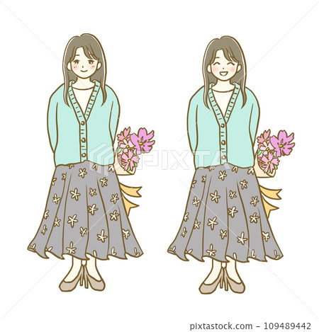 Illustration material: Autumn/winter fashion women 10 whole body facial expression set 109489442