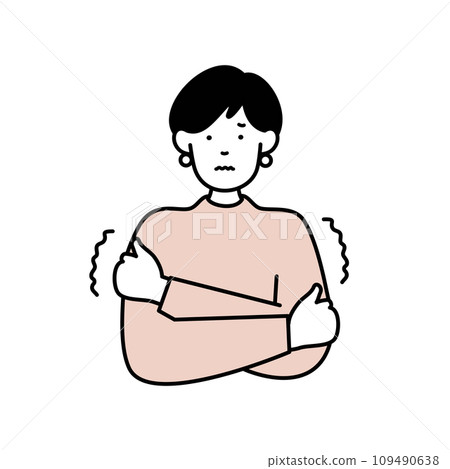 身體寒冷、瑟瑟發抖的女性插畫素材－對寒冷的敏感 109490638