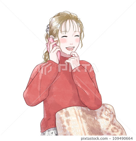 Illustration of a woman making a phone call, watercolor style 109490664