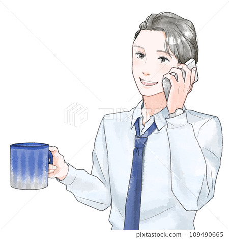 Illustration of a man talking on the phone, watercolor style 109490665