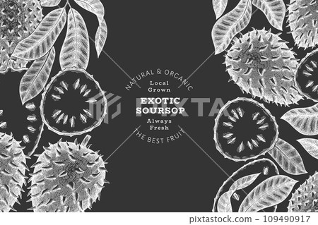 Hand drawn sketch style soursop fruit banner. Organic fresh fruit vector illustration on chalk board. Retro guanabana design template Hand drawn sketch style soursop fruit banner. Organic fresh fruit vector illustration on chalk board. Retro guanabana design template 109490917