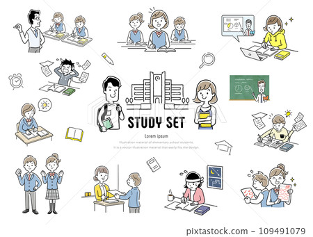 向量插畫素材：學習的學生組 109491079