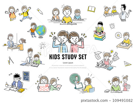 Vector illustration material: Set of elementary school students studying 109491082