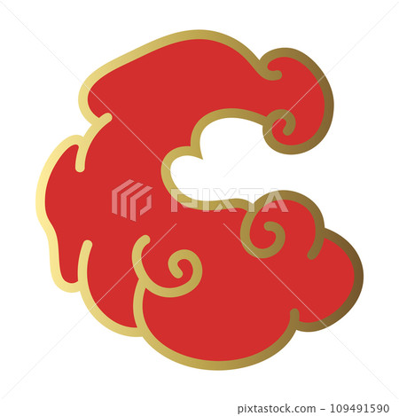 Clouds chinese style. Red and gold clouds, traditional Asian decorative retro element. Light cloud in paper cut style for festival 109491590
