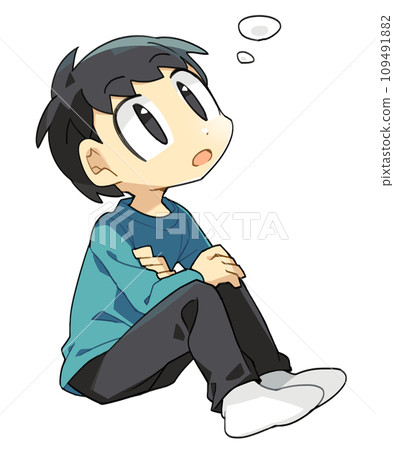 A boy thinking while sitting in a gymnasium A boy thinking while sitting in a gymnasium 109491882