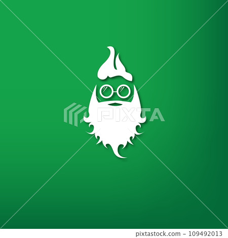 Vector white silhouette of Santa Claus with shadow isolated on green background. Santa Claus icon, print, badge and label design template. Funky christmas old man character with beard and mustache 109492013