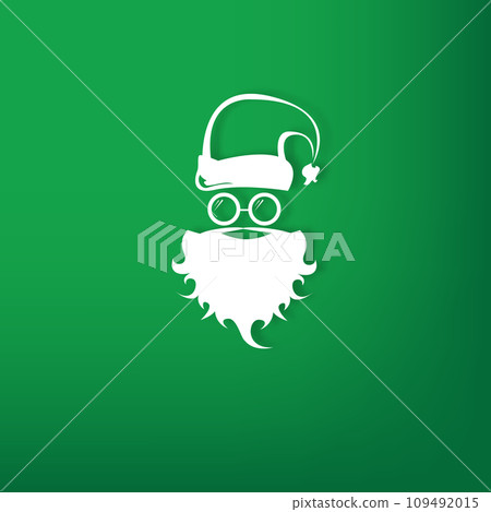Vector white silhouette of Santa Claus with shadow isolated on green background. Santa Claus icon, print, badge and label design template. Funky christmas old man character with beard and mustache 109492015