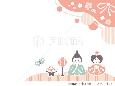 Hinamatsuri background frame Japanese style illustration frame of Hina dolls and stage curtain 109492147