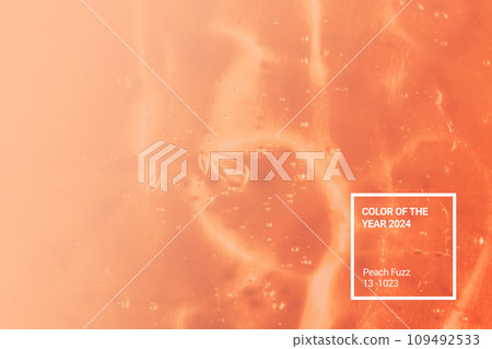 Color 2024 Peach fuzz. Texture of transparent antiseptic gel with air bubbles. Skin care concept. Liquid beauty product closeup. Abstract background, an ideal backdrop for design presentation Color 2024 Peach fuzz. Texture of transparent antiseptic gel with air bubbles. Skin care concept. Liquid beauty product closeup. Abstract background, an ideal backdrop for design presentation 109492533