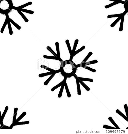Seamless pattern of sprayed snowflakes with overspray in black over white. Vector illustration template Seamless pattern of sprayed snowflakes with overspray in black over white. Vector illustration template 109492679